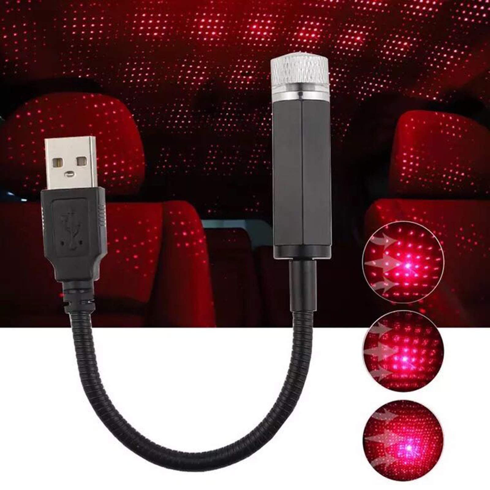 USB Star Night Light - Adjustable Car Roof & Bedroom Starry Light Decor for Romantic Ambiance | Plug & Play Portable LED Lights for Cars, Parties, Ceiling & More (Red) | Perfect for Date Nights, Relaxation & Home Decor