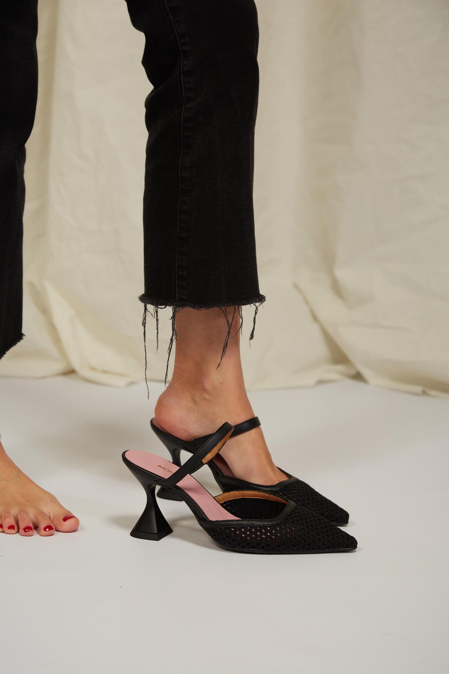 Ibiza Women's Black Cotton Mesh Pointed Heels - Comfortable High Heels for Party, Wedding & Evening Events
