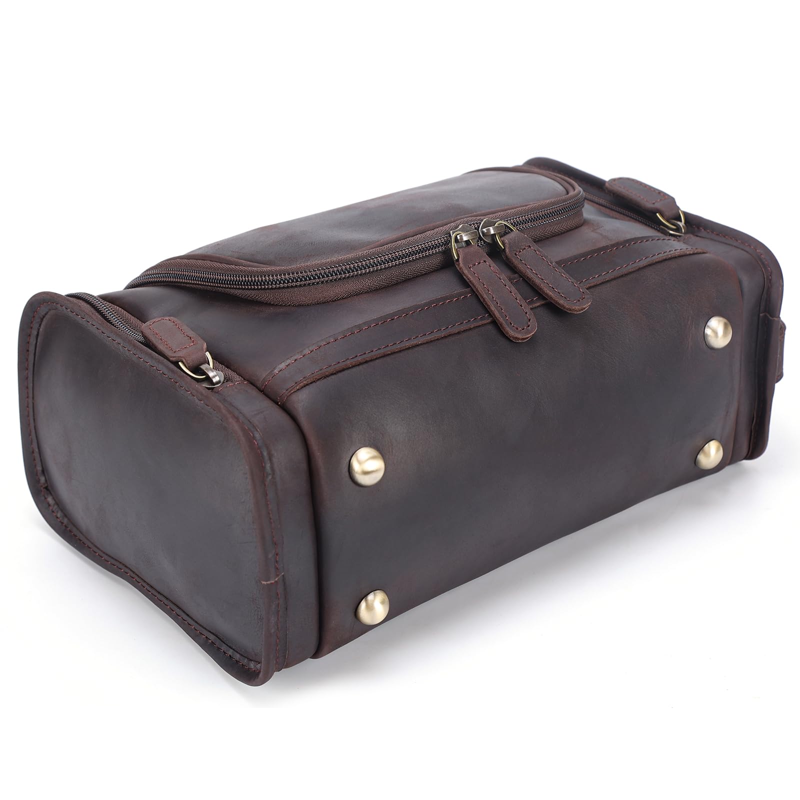 Premium Full Grain Leather Toiletry Bag for Men & Women - Travel Dopp Kit, Cosmetic Organizer, Shaving Kit with Hanging Hook - Ideal for Business Trips, Vacation & Gym Essentials Storage