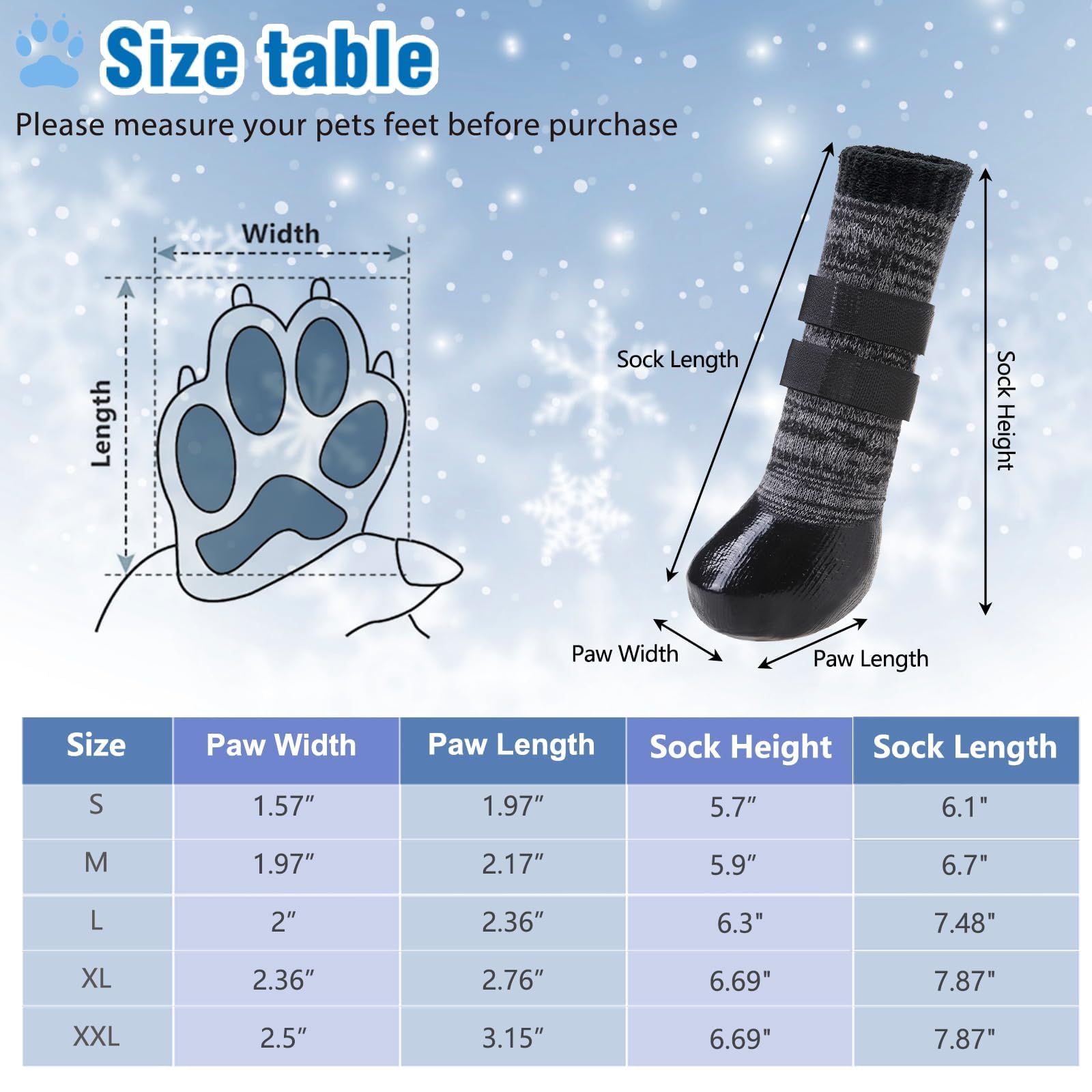 KOOLTAIL Anti-Slip Dog Socks with Grips - Waterproof Winter Boots for Small Medium Large Dogs - Paw Protector for Hardwood Floors - Prevent Licking & Keep Warm in Rain/Snow - Perfect for Indoor/Outdoor Use, Walking & Cold Weather Protection