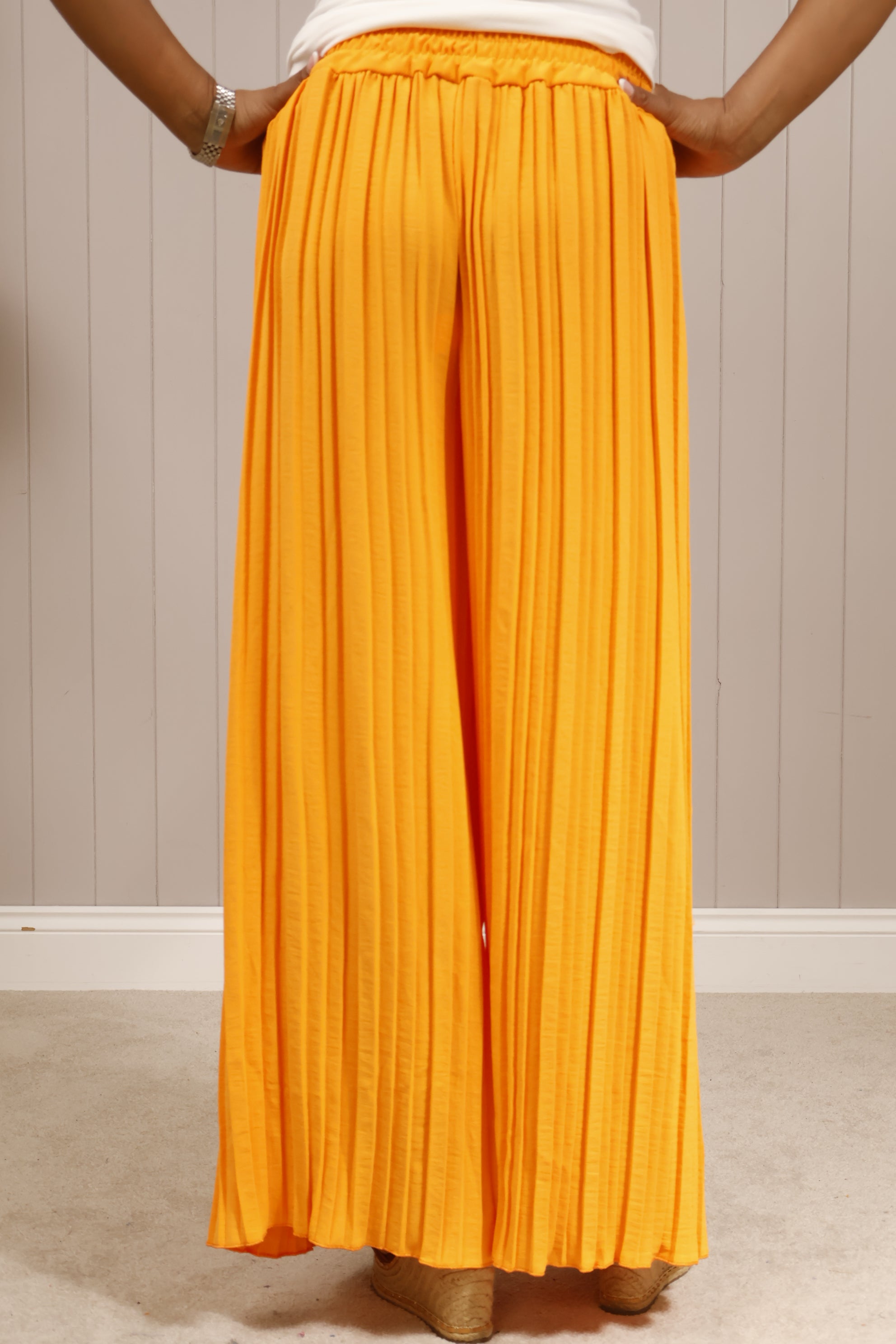 Paris Pleated Trousers for Women - High Waisted Orange Wide Leg Pants - Elegant Office Wear & Casual Outfit for Work, Dating and Special Occasions