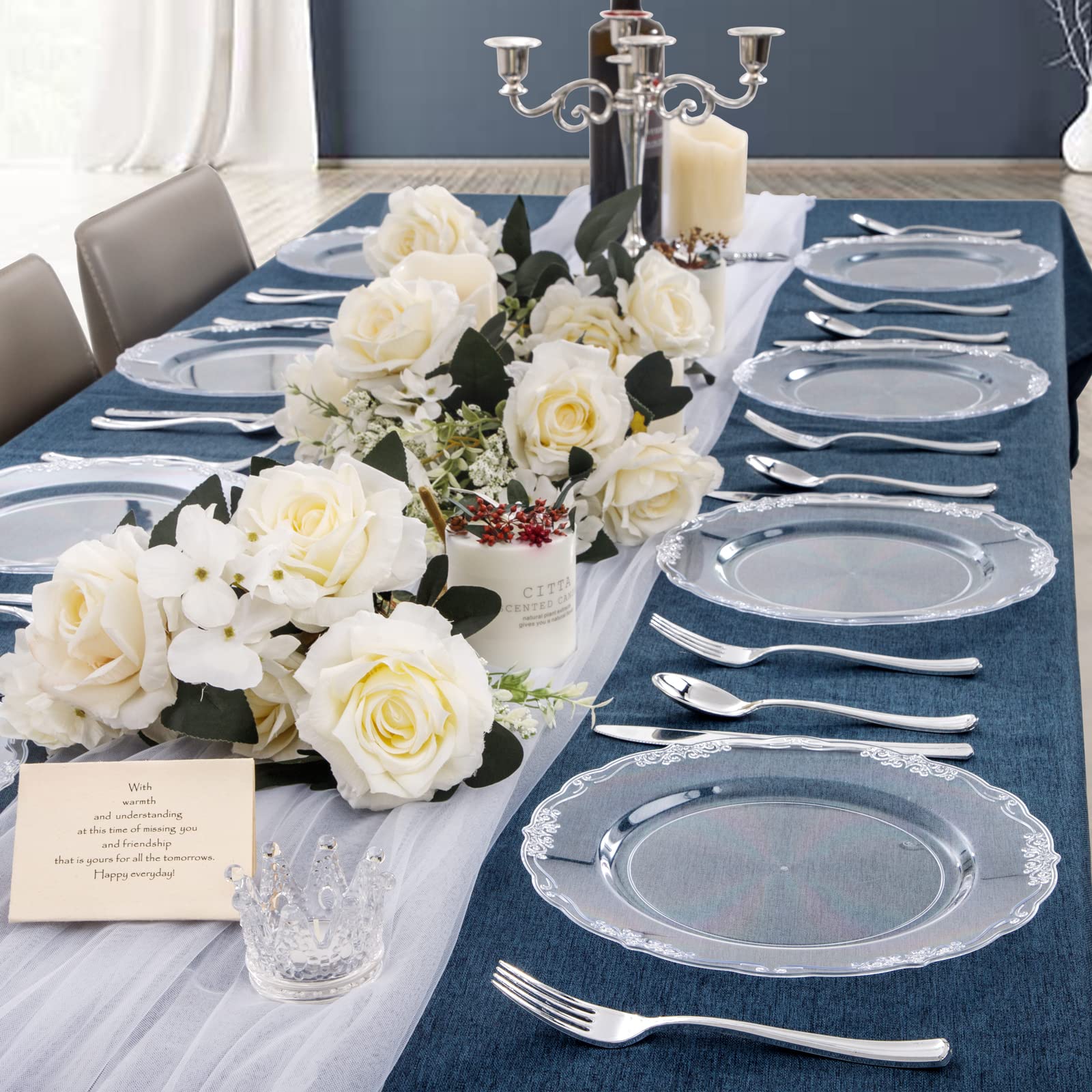 60-Pack Clear Plastic Plates 10.25 Inch - Reusable & Washable Durable Dinner Plates for Parties, Weddings, Birthdays & Events - Premium Disposable Tableware for Indoor/Outdoor Celebrations, Picnics & Catering