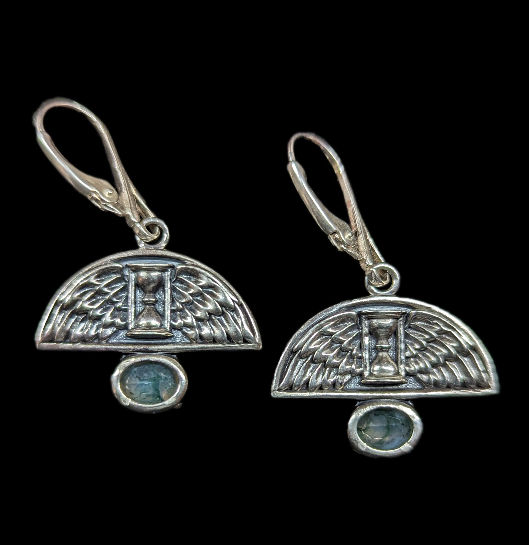 Antiqued Sterling Silver Moss Agate Earrings for Women - Vintage Style Dangle Earrings for Casual Wear, Parties & Special Occasions