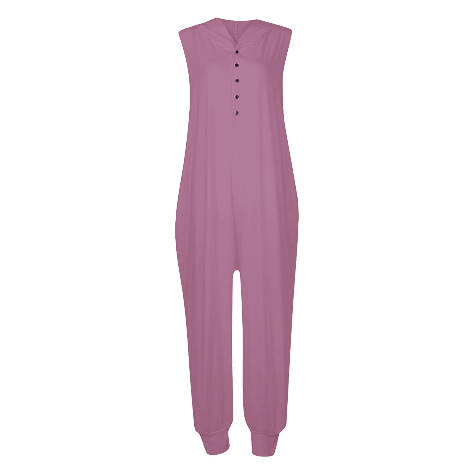 Women's Casual Sleeveless Solid Color Jumpsuit - Round Neck Romper Tank Top for Summer Outfits, Beach Wear & Daily Comfort