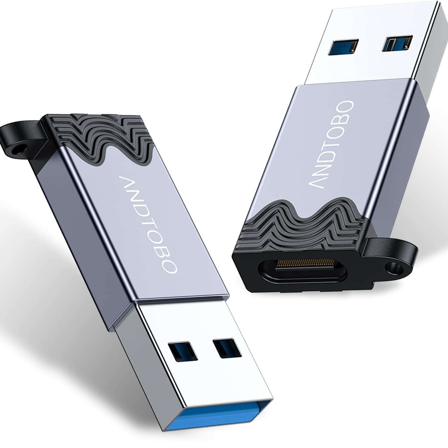 ANDTOBO 2-Pack USB 3.2 to USB C Adapter - 10Gbps Double-Sided USB A to USB C Female Converter for iPhone 15/14/13 Pro Max, Apple Watch, MagSafe, Quest Link & Car Charger - High-Speed Data Transfer & Charging Solution for Home, Office & Travel
