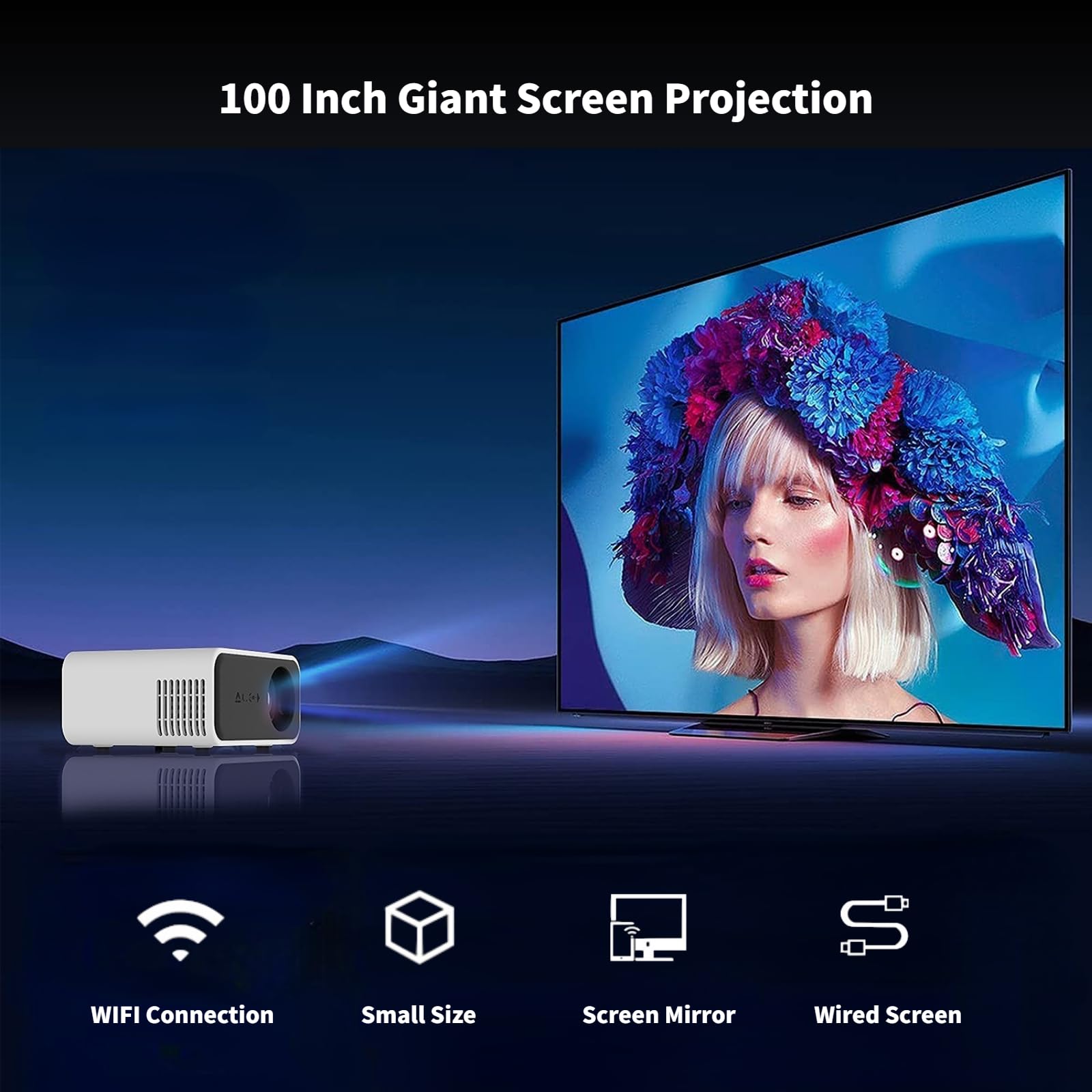 Portable Mini HD 1080P Projector with Built-in 4Ω 2W Speakers & Eye Protection - Home Theater Movie Projector for iOS, Android, Laptop (White) - Perfect for Movie Nights, Gaming & Outdoor Entertainment