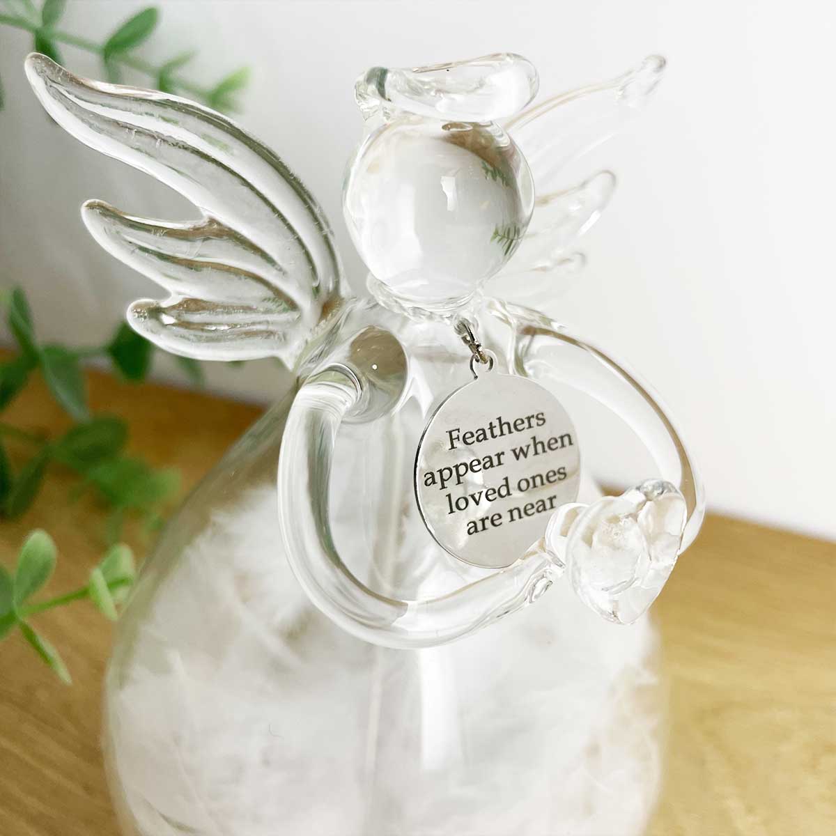 Feather Filled Glass Memorial Angel - Comforting Keepsake for Loved Ones | Perfect for Home Decoration, Sympathy Gifts & Memorial Displays