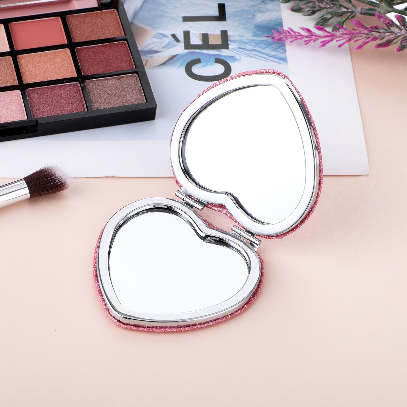 Heart Shaped Compact Mirror for Women - Double Sided 1x/2x Magnifying Pocket Mirror, Portable Vanity Mirror for Purse, Handbag, Wallet, Travel, Home & Office Use (Pink, Cute Mini Design)