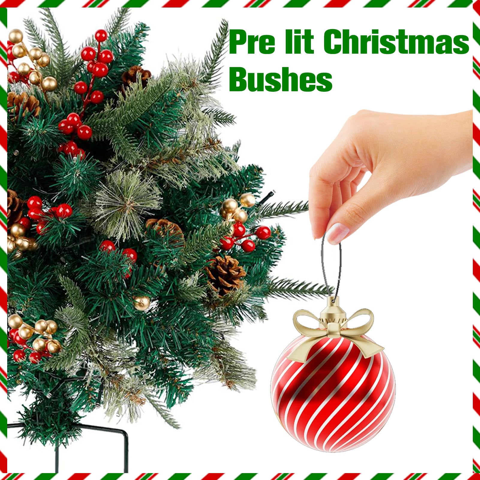 Topsgain 16-Inch Prelit Planter Bushes with 60 Warm LED Lights - 8 Lighting Modes & Timer Function - Outdoor Christmas Urn Filler for Porch, Patio, and Garden Decor (1 Piece)