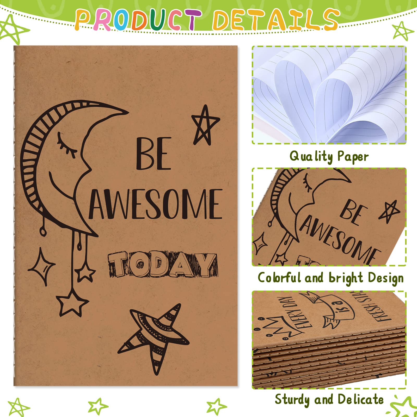 Zonon 24-Pack Mini Colorful Notebooks Bulk - Funny Motivational Journals & Inspirational Notepads for Teachers, Office Prizes, Travel & Daily Use (Kraft Style Pocket Notebooks)