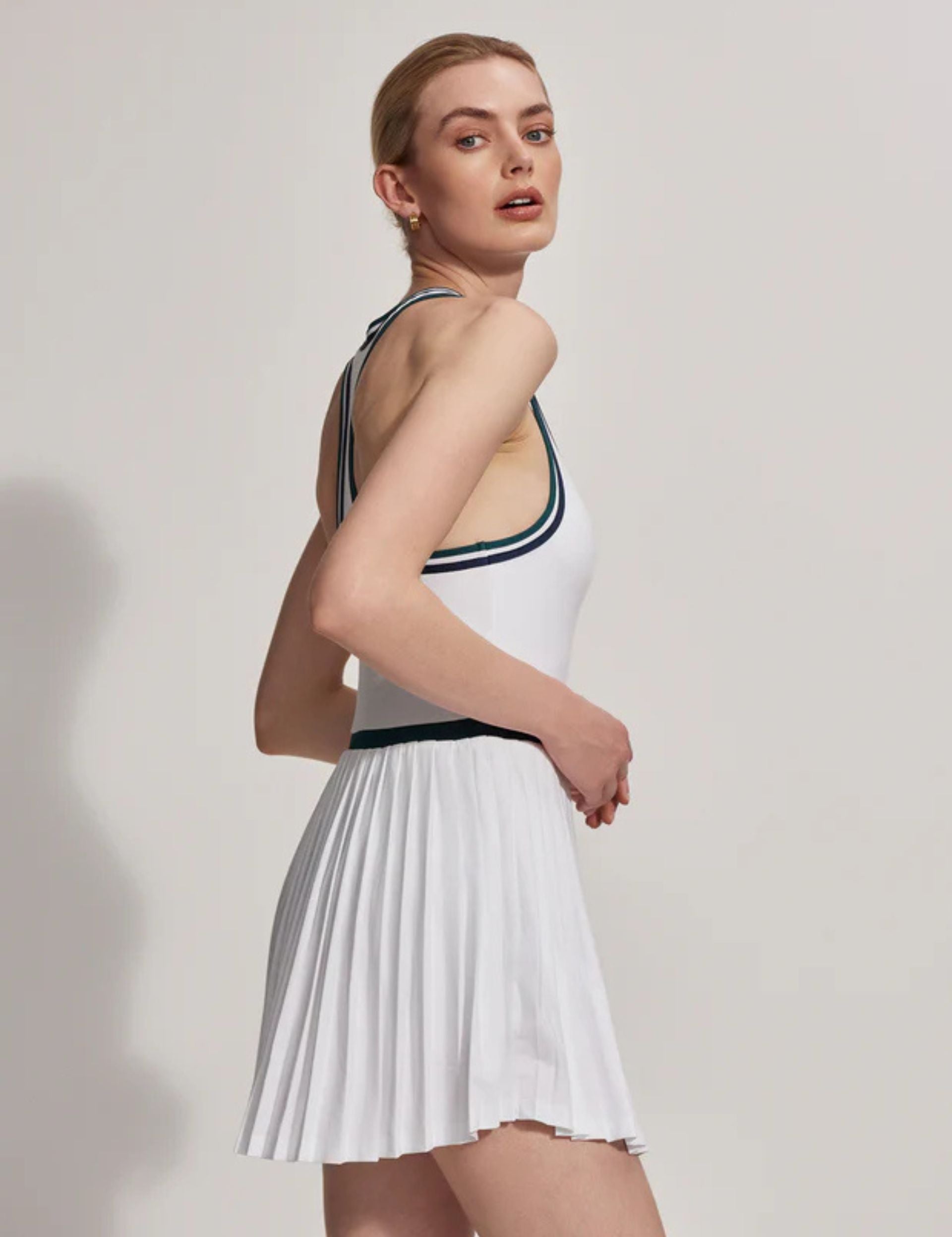 Jane Court Dress 28 - Elegant White & Forest Green Floral Summer Dress for Women | Perfect for Weddings, Garden Parties & Date Nights