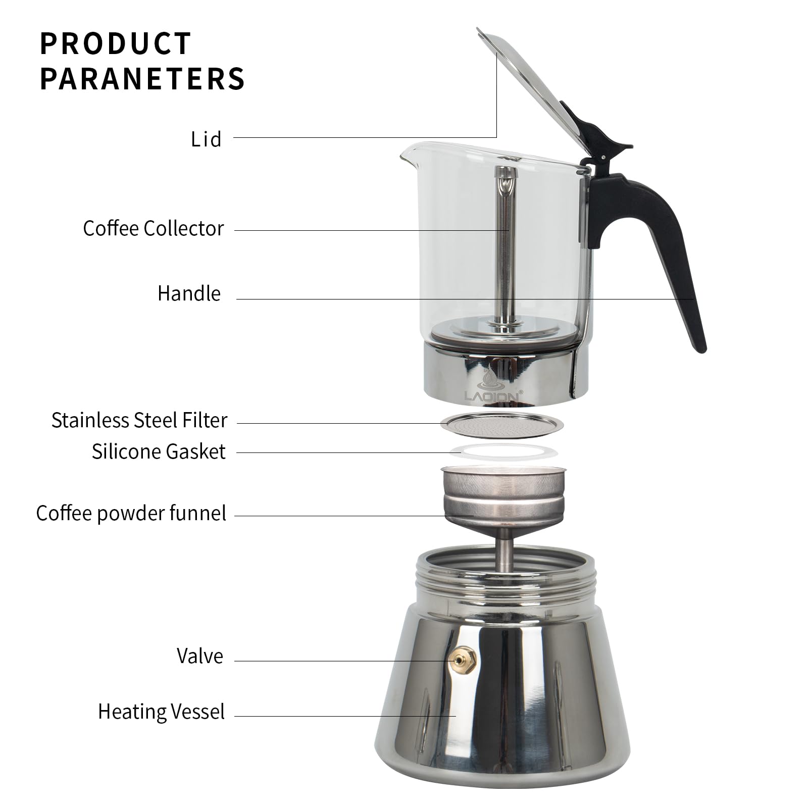 6-Cup 240ml Stovetop Espresso Maker - Classic Moka Pot with Crystal Glass Top & Stainless Steel - Italian Coffee Maker for Cuban, Espresso & Mocha - Perfect for Home Brewing, Camping & Gifts