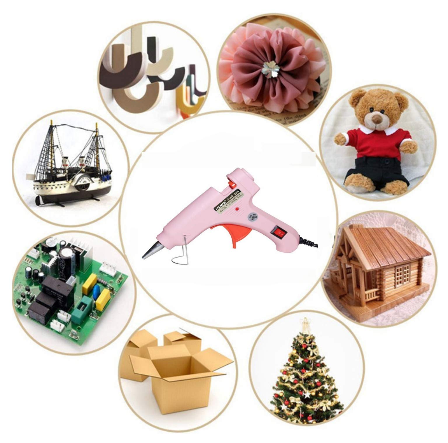 FADMAN 7mm Hot Melt Glue Gun Kit - 20W Mini Glue Gun with 15 Pink Glue Sticks, ON/OFF Switch & LED Indicator for DIY Crafts, Home Repairs, School Projects, and Scrapbooking