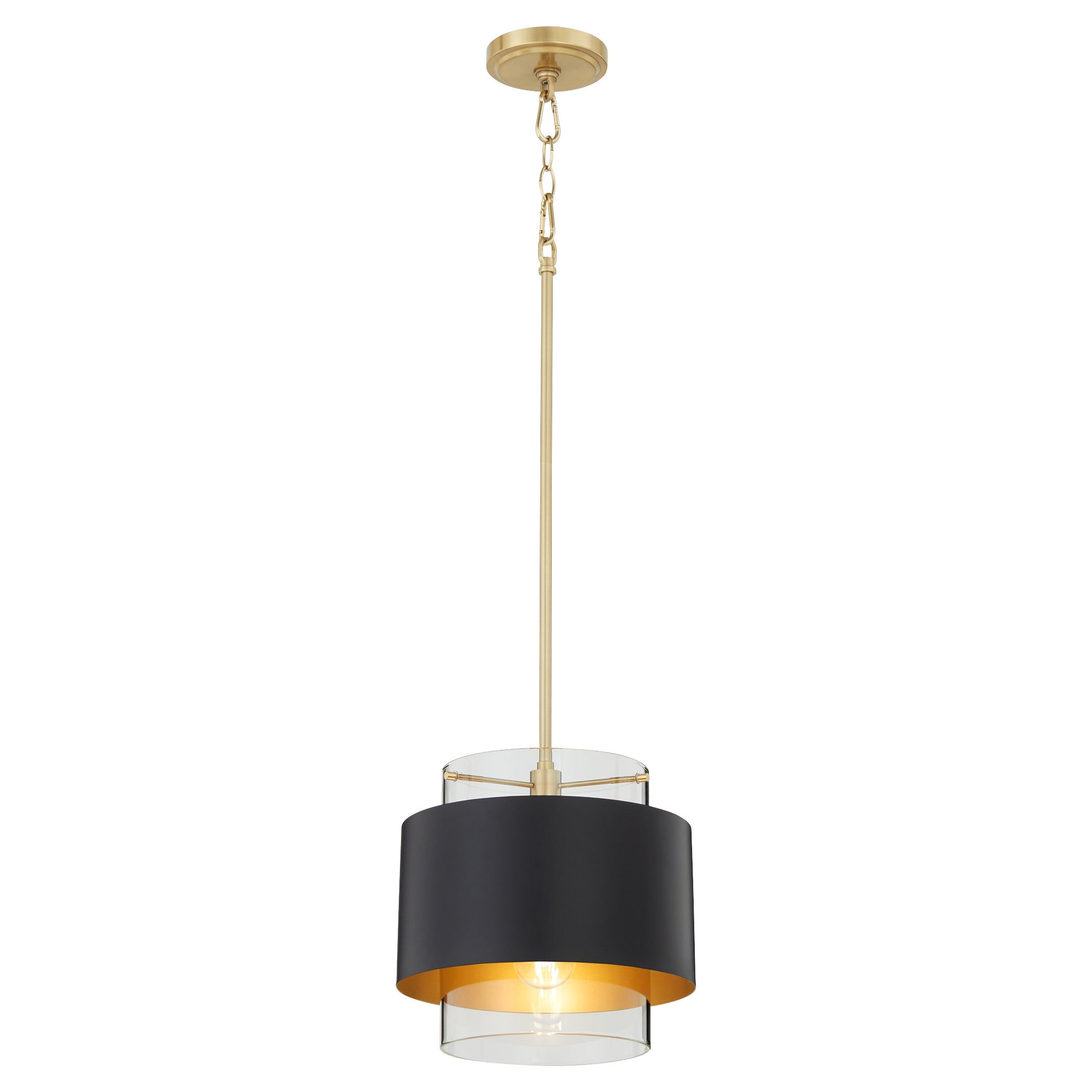 1 Light Pendant Lighting Fixture in Matte Black & Aged Brass - Modern Ceiling Light for Dining Room, Kitchen Island or Bedroom