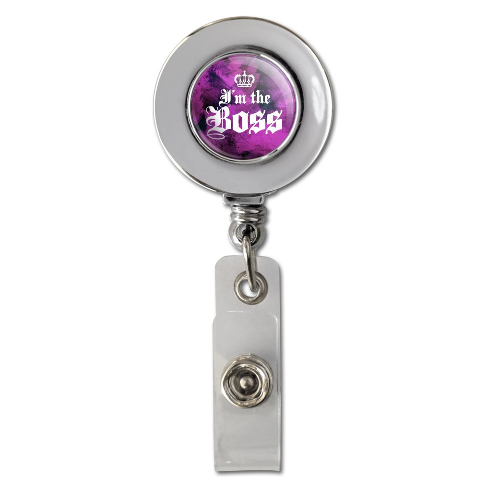 Retractable ID Badge Holder with Crown Design - Chrome Metal Reel Clip for Security, Office, and Events | I'm The Boss Style