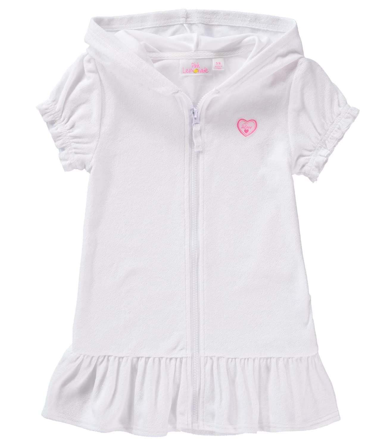 Pink Lemonade Girls' Hooded Zip-Up Swim Cover Up - Terry Cloth Beach Dress for Pool, Vacation & Summer Outings