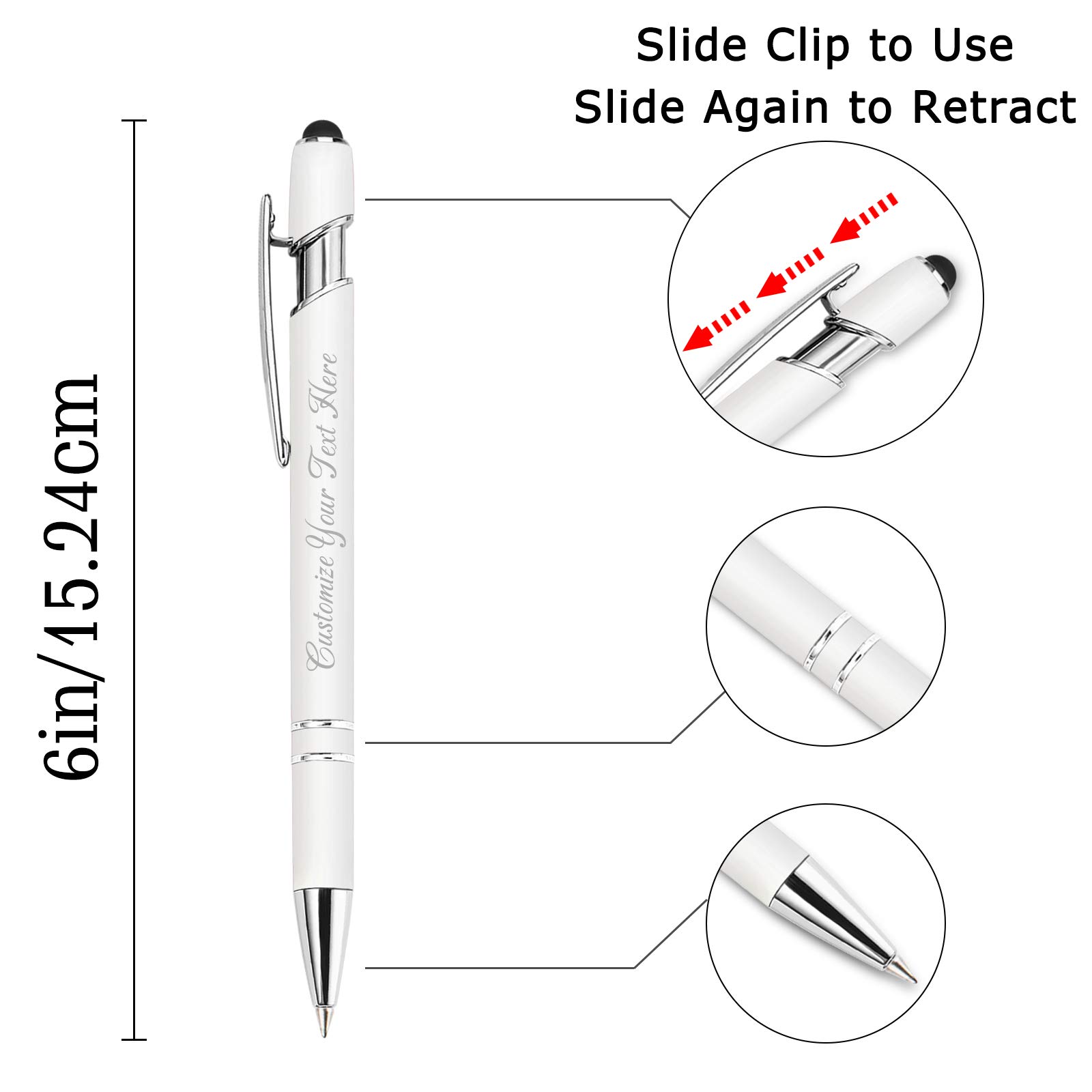 Custom Engraved Ballpoint Pens with Stylus Tip - 200 Pack Bulk Personalized Pens for Men & Women - Name & Message Gift Ideas for Birthday, Graduation, Office Use - Medium Point Black Ink - Perfect for Corporate Gifts, Promotional Events & Everyday Writing