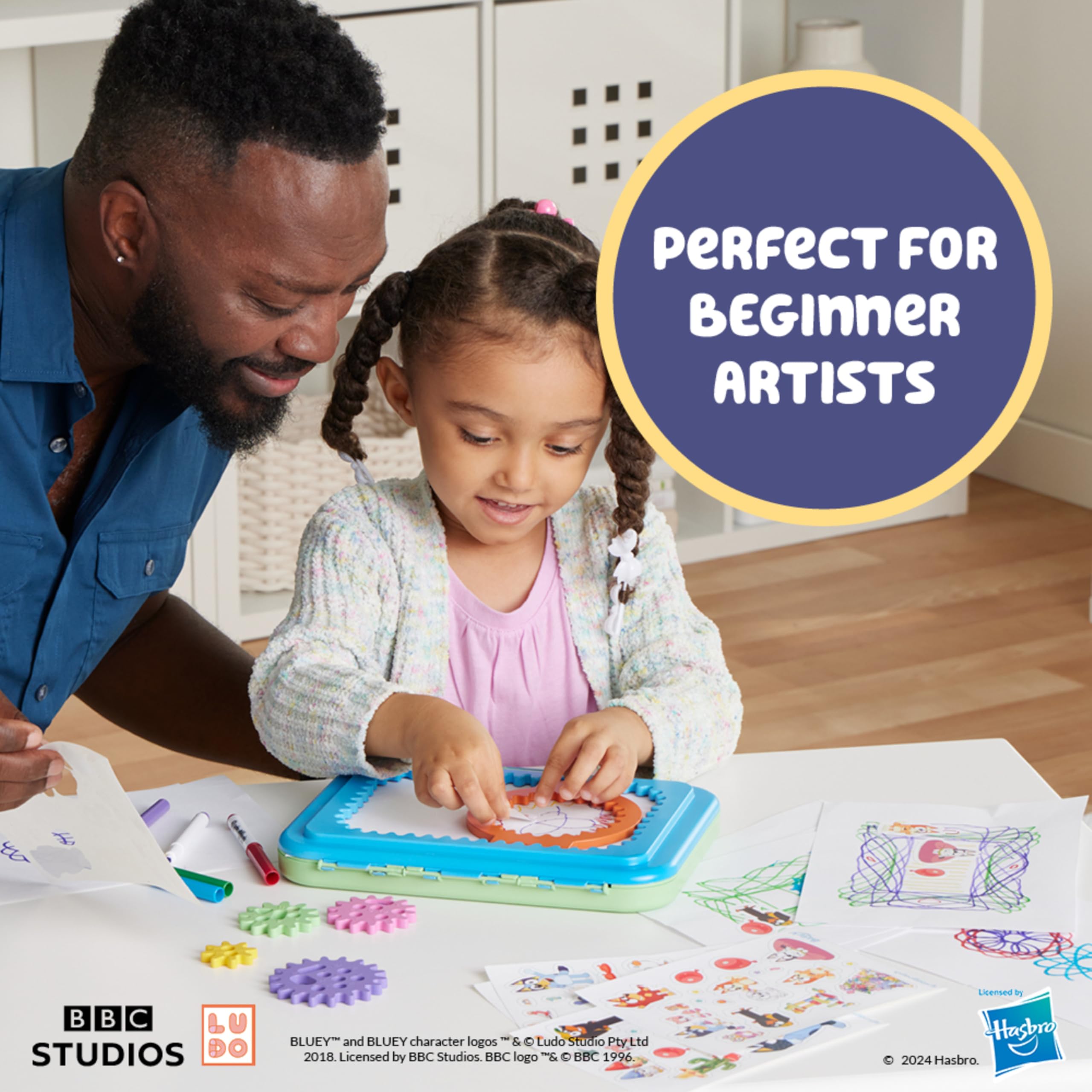 Bluey Spirograph Jr. Drawing Art Kit for Kids Ages 3+ | Toddler Arts & Crafts Set with Washable Markers, Jumbo Gears, Stickers & Drawing Pad | Creative Gift for Preschoolers, Birthday & Indoor Activities