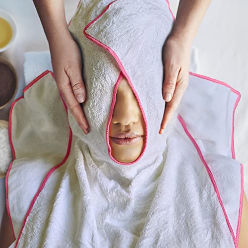 Professional Split Design Microfiber Facial Towels - Spa & Salon Esthetician Supplies, Barber Tools (White with Pink Border) - Perfect for Facial Treatments, Steam Therapy & Salon Services
