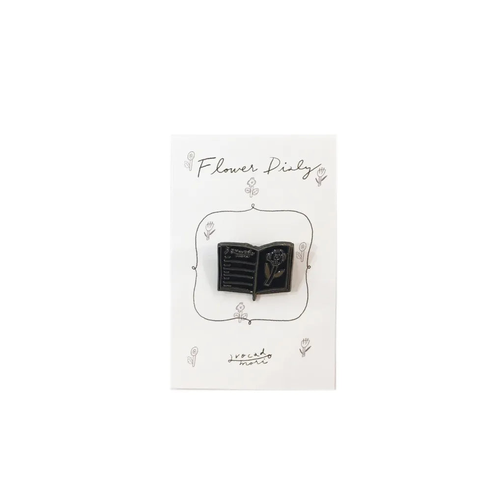 Avocadomori Black Flower Diary Pin - Cute Kawaii Brooch for Women, Girls, Fashion Accessories - Perfect for Jackets, Bags, Hats, and DIY Crafts