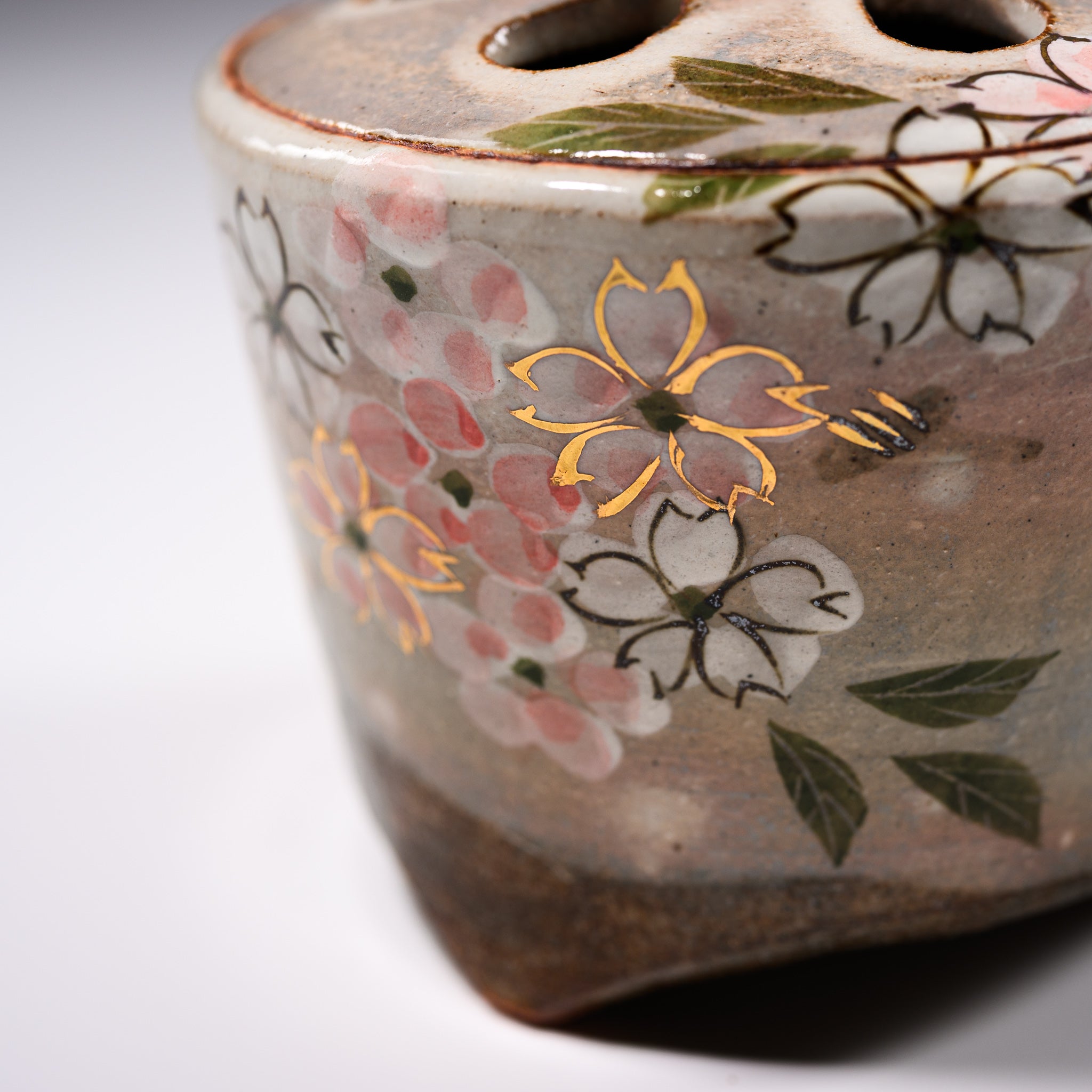 Kyo Kiyomizu Ware Ceramic Incense Burner - Kenzante Sakura Design | Japanese Zen Meditation, Home Decor & Aromatherapy Accessory