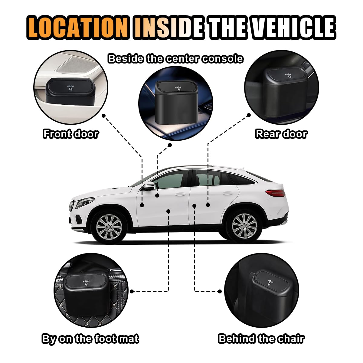 Mini Car Trash Can with Lid - Small Waterproof Leak-Resistant Auto Garbage Bin for Vehicles | Includes Roll of Trash Bags | Perfect for Road Trips, Commuting & Home Use | Car Accessories Storage Box