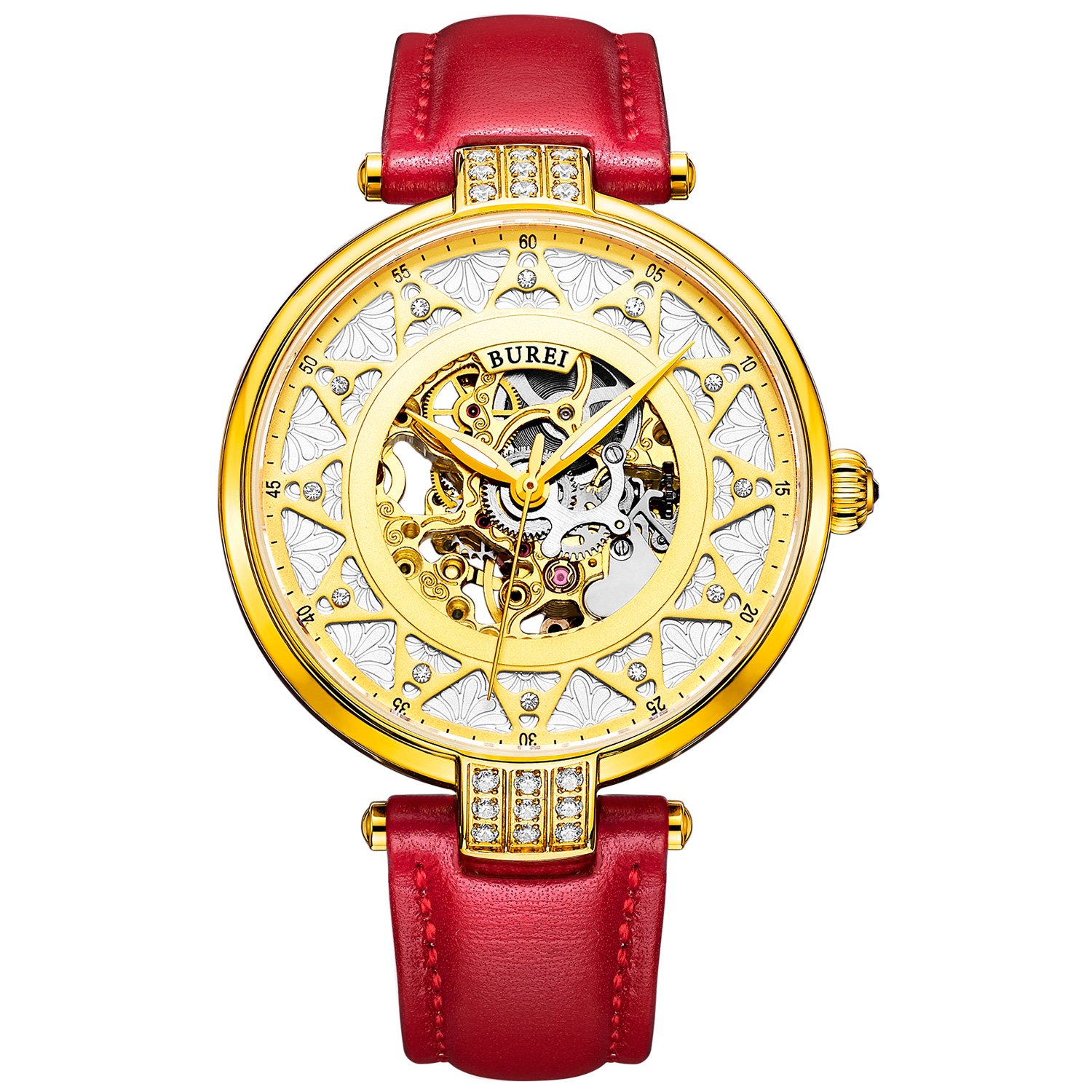 BUREI Women's Automatic Watch - Elegant Waterproof Ladies Watch with Soft Genuine Leather Strap | Perfect for Office, Formal Events & Everyday Wear