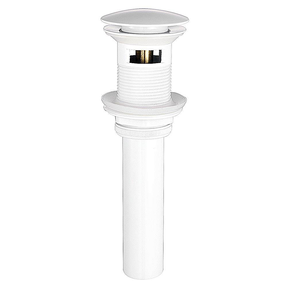Premium Solid Brass Bathroom Sink Drain Stopper with Overflow - White Finish for Vessel & Vanity Sinks - Durable Pop-Up Drain for Modern Bathrooms & Powder Rooms