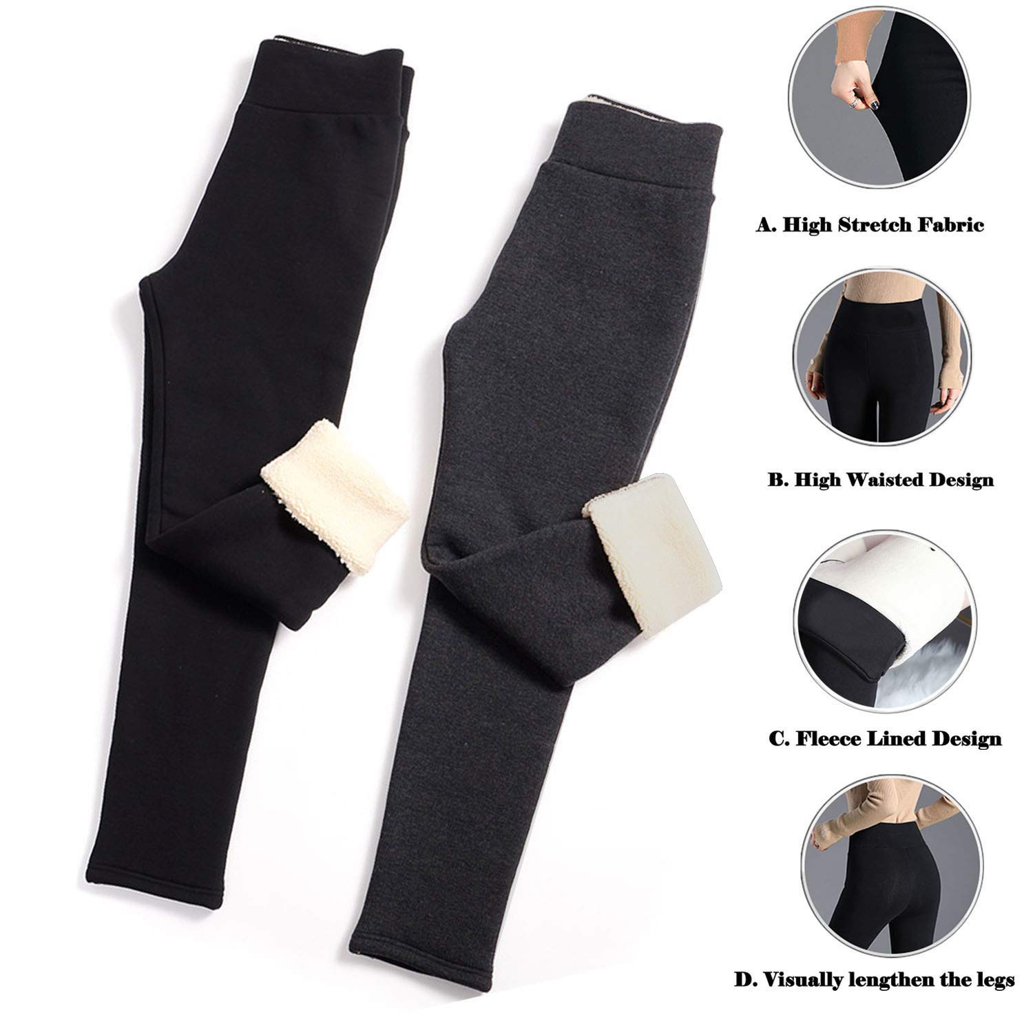 SIAEAMRG Women's Winter Sherpa Fleece Lined Leggings - High Waist Stretchy Thick Cashmere Thermal Leggings for Cold Weather, Yoga, Workout & Lounge Wear