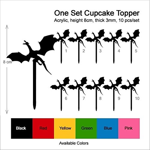 Dragon Fly Monster Silhouette Acrylic Cupcake Toppers - 10pcs for Wedding, Birthday & Party Decorations - Perfect for Cake, Dessert and Cupcake Decorating