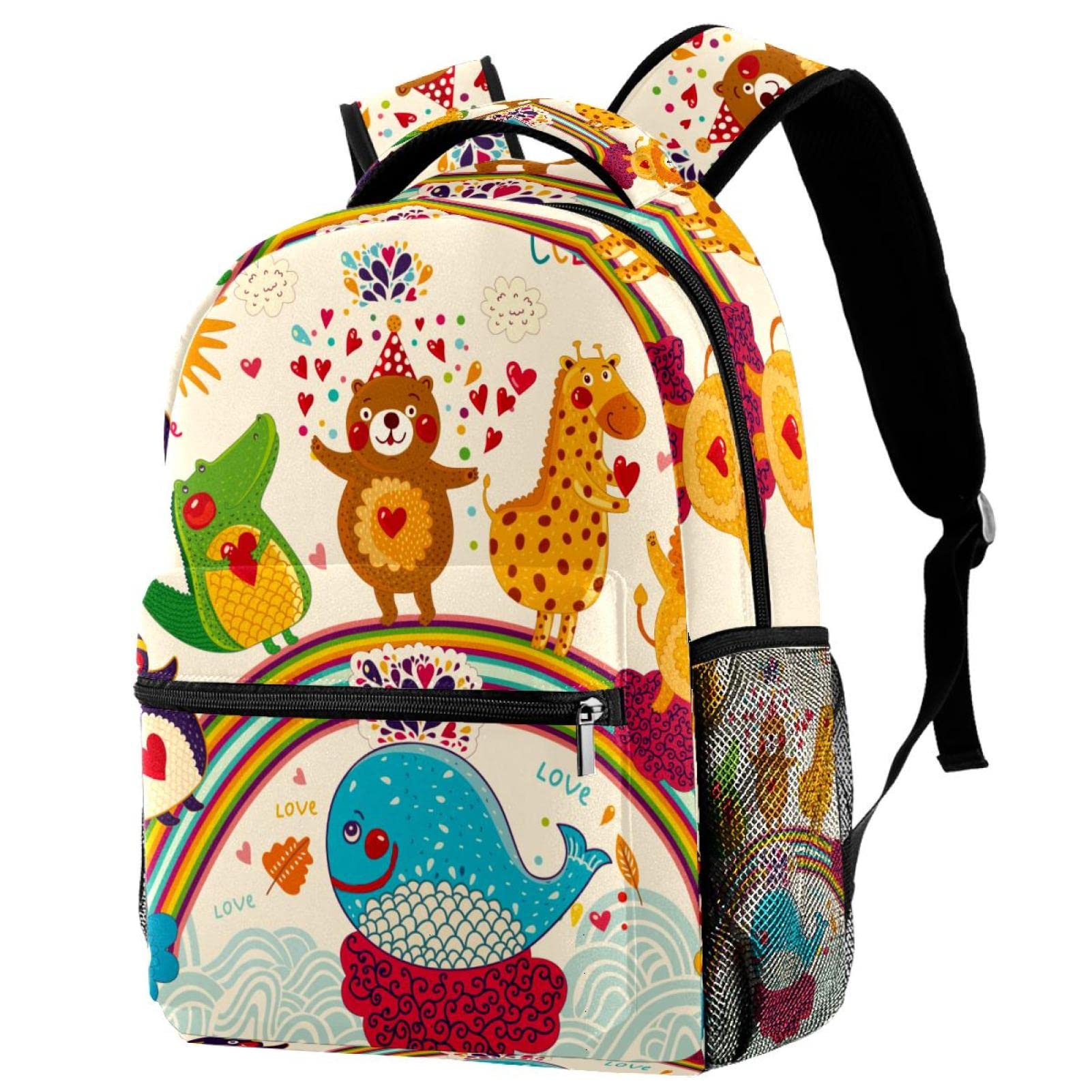 Cute Cartoon Animal Backpack - Bear & Penguin Design with Rainbow Colors - Perfect Unisex Gift for Men & Women - Great for School, Travel & Outdoor Adventures