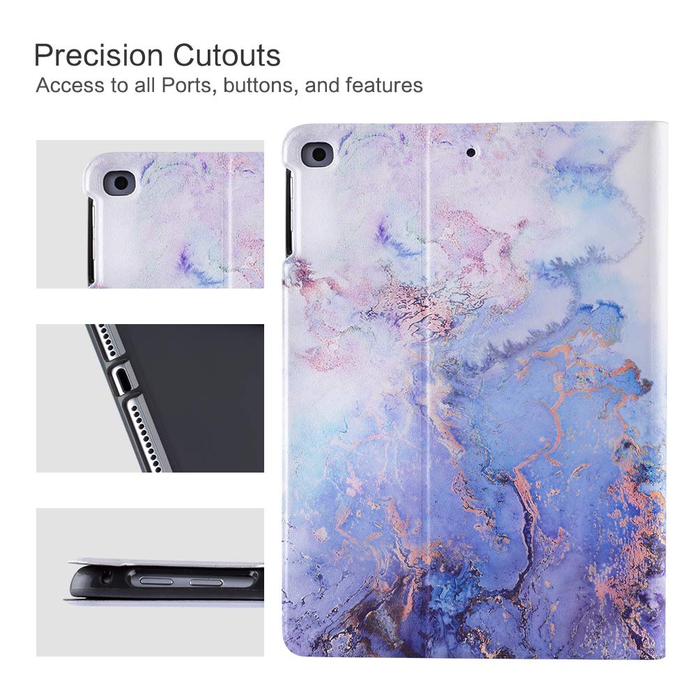 Premium Leather Folio Stand Case for iPad 9.7 Inch (2017/2018), iPad Air 1 & iPad Air 2 - Auto Wake/Sleep Cover with Marble Design | Perfect for Work, Travel & Home Use