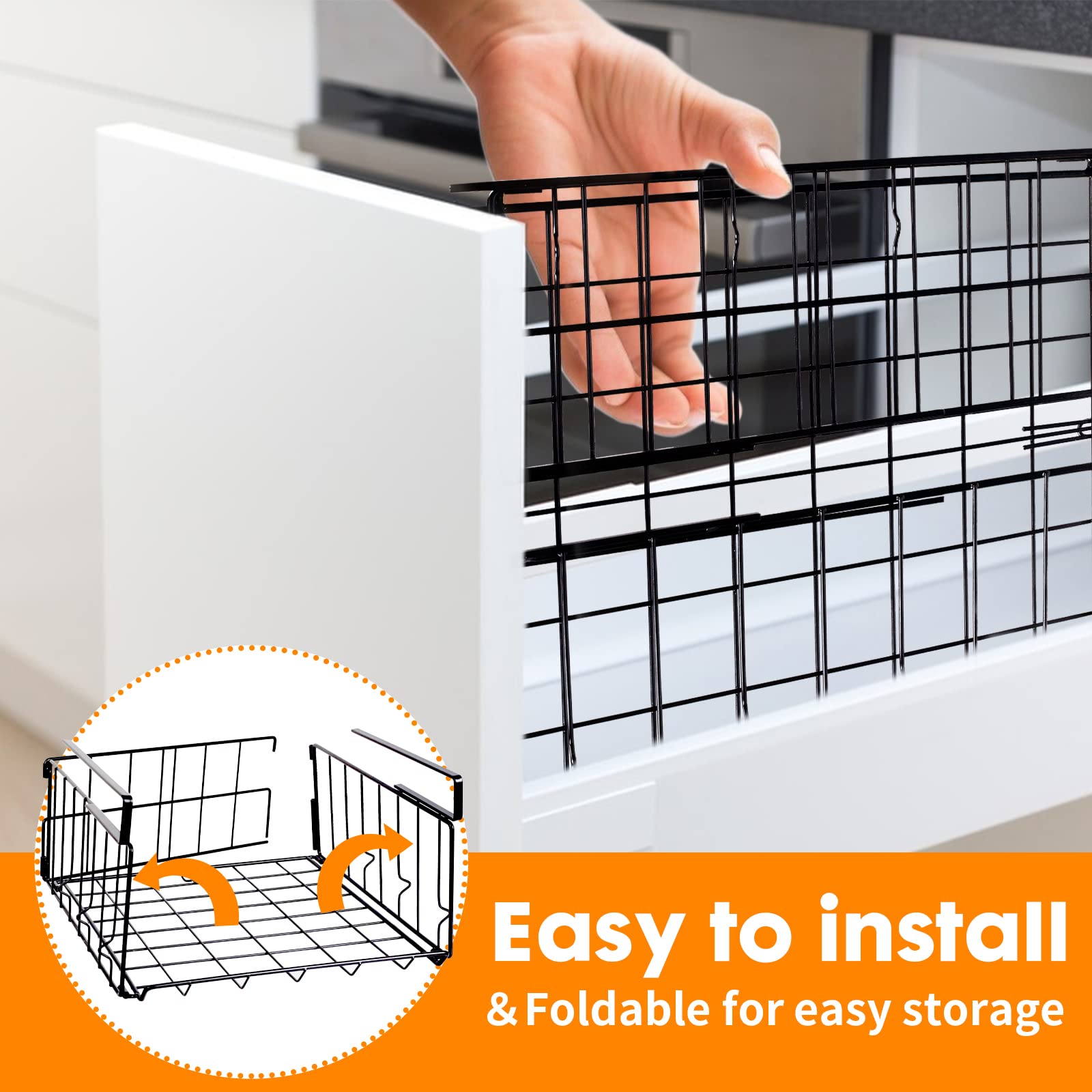 2-Pack Under Shelf Storage Baskets - Heavy Duty Steel Hanging Wire Organizer for Kitchen, Pantry, Laundry Room & Office - Space Saving Solution for Spices, Books & Supplies (Black)