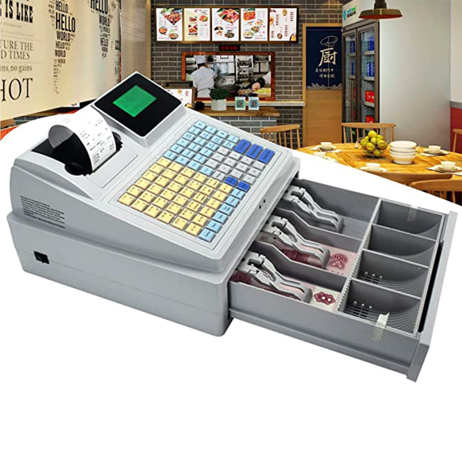 Electronic Cash Register with Receipt Printer & Cash Drawer - 81-Key POS System with Member Management for Retail Stores, Supermarkets & Convenience Shops - Perfect for Checkout Counters & Small Business Transactions
