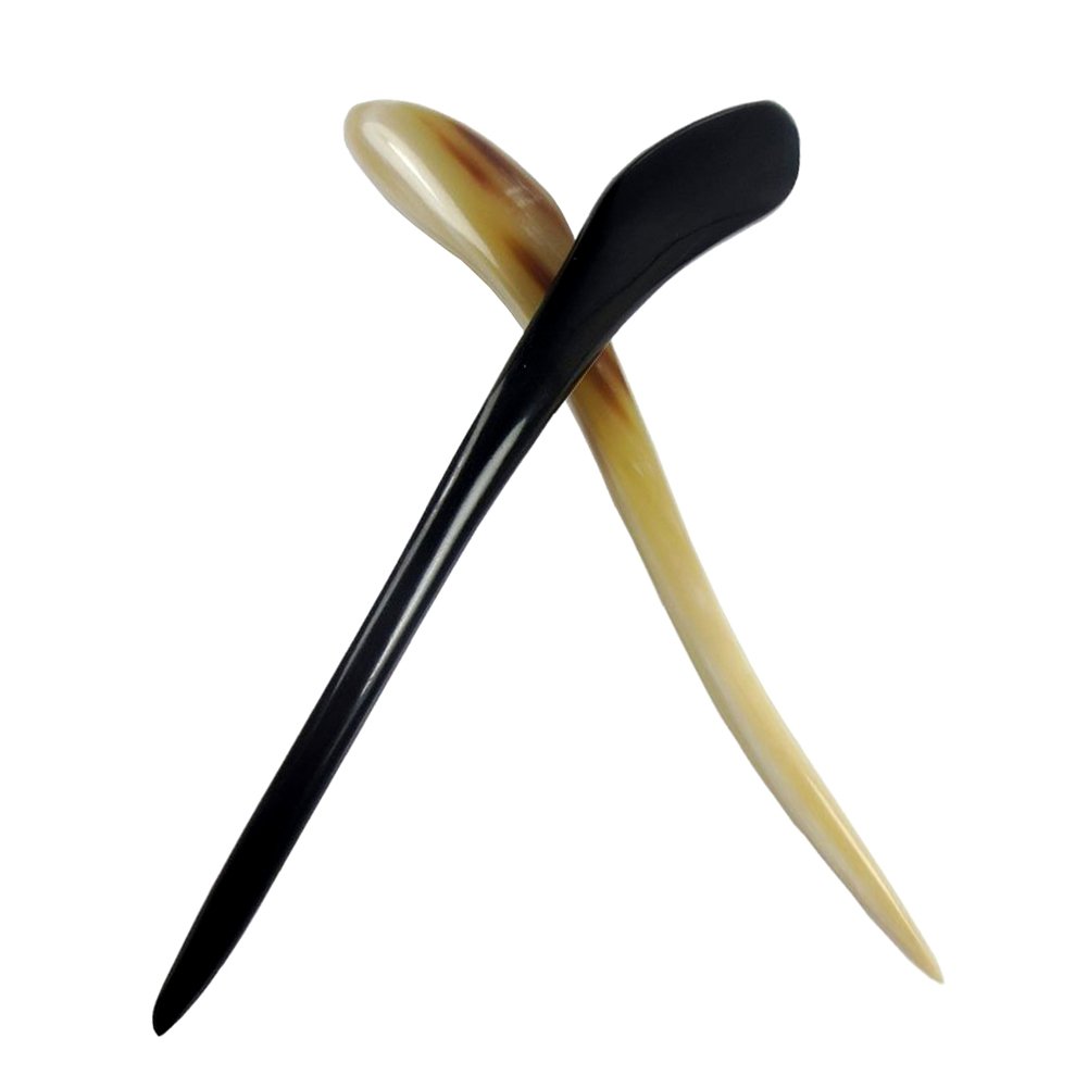 Handmade Natural Buffalo Horn Hair Sticks - 2 Count Hair Decor Pins for Women & Girls, Amber & Black - Perfect for Updos, Braids, Shawls & Boho Hairstyles