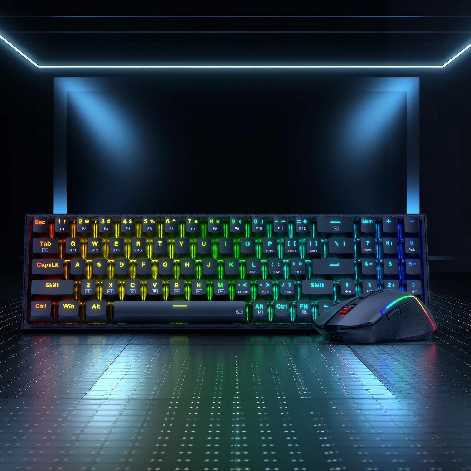 Redragon S136 Wireless Gaming Keyboard & Mouse Combo - 75% K628 Tri-Mode RGB Mechanical Keyboard with 7200 DPI Wireless Gaming Mouse, Shared USB Dongle | Perfect for PC Gaming, Esports & Home Office Setup