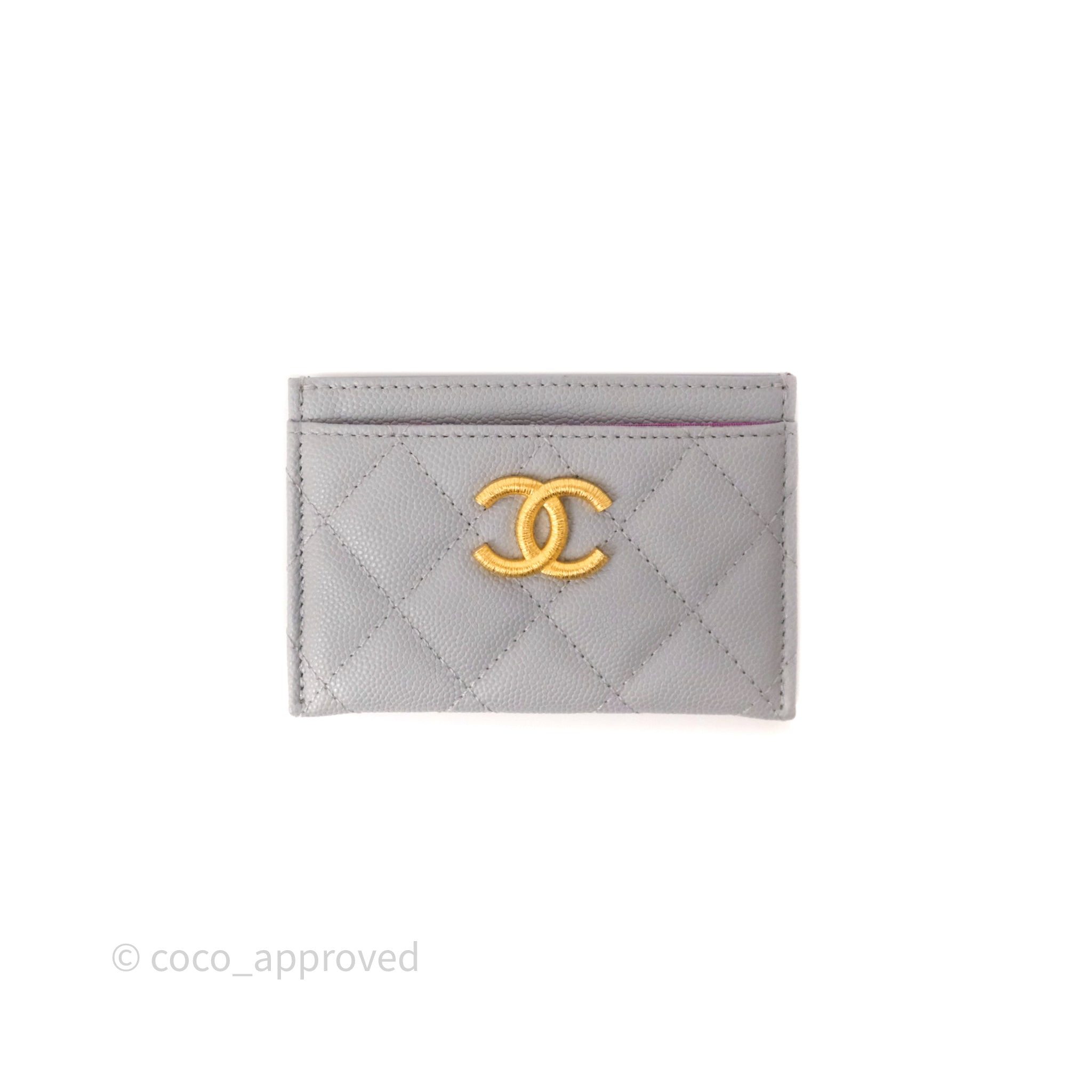 Chanel Classic Card Holder in Grey Caviar Leather with Gold Hardware - Perfect for Everyday Use & Luxury Gift Giving