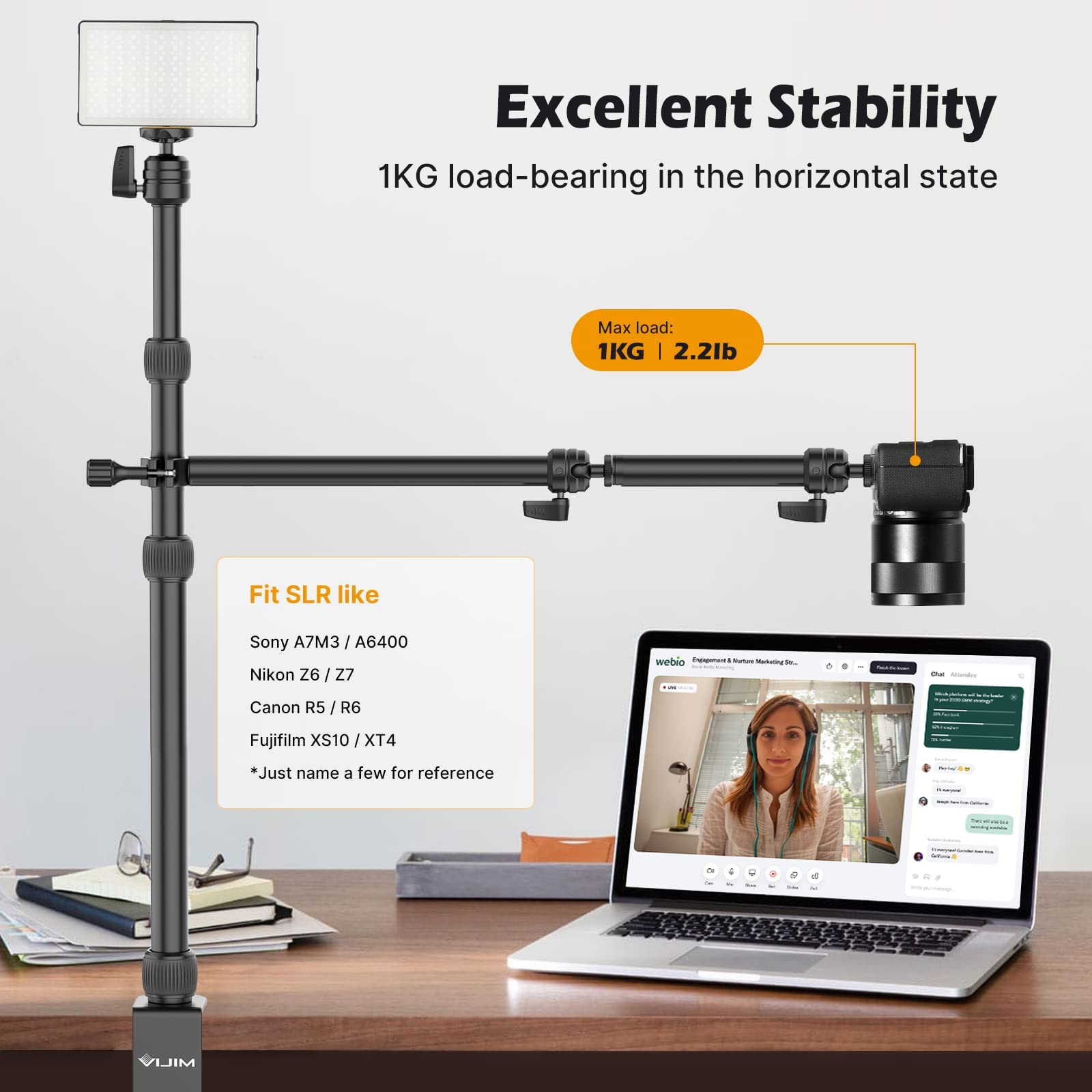 VIJIM LS11 Camera Desk Mount with Auxiliary Holding Arm + ULANZI Flexible Desk Mount Stand - Perfect for Live Streaming, Vlogging & Video Conferencing