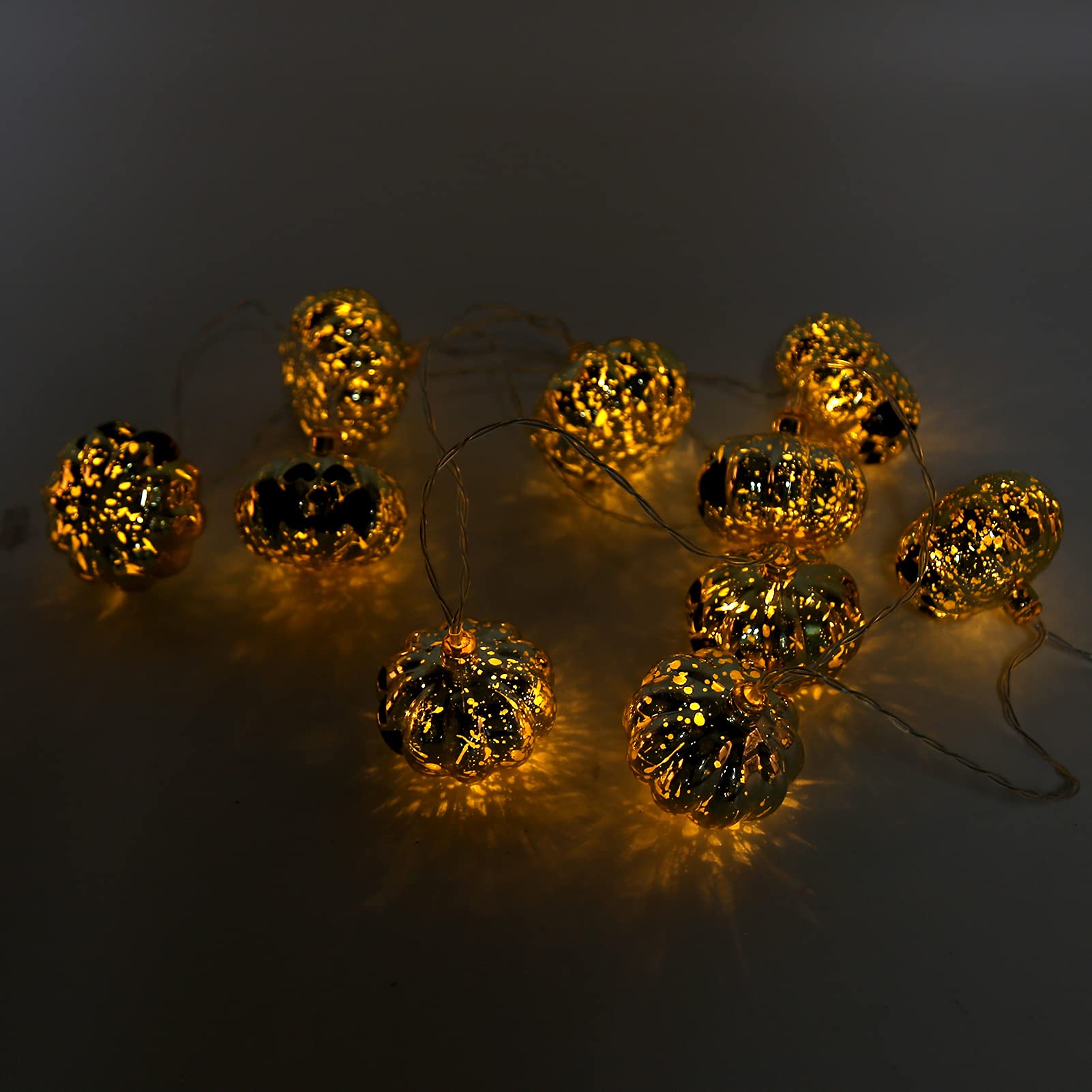 Hyuduo 10 Pcs Halloween String Lights - 1.4×2.2 Inch LED Pumpkin Lights with 2 Modes (Steady/Flickering) | 2 Meter Waterproof Outdoor Decorations for Party, Garden, Porch & Yard