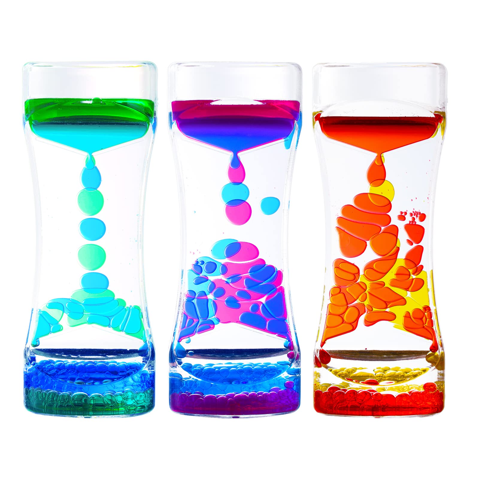 3 Pack Liquid Motion Bubbler Sensory Toys for Kids & Adults - Relaxing Water Timer Fidget Toy, Oil Desk Decor, Stress Relief Hourglass - Perfect for Christmas Stocking Stuffers, Office Desk Decor & Sensory Play Therapy