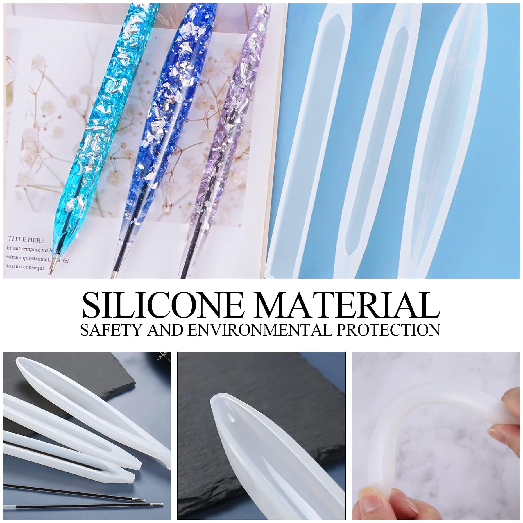JANYUN 3-Piece Ballpoint Pen Silicone Molds Set for DIY Resin Crafts - Epoxy Resin Casting Molds with 75 Refills (Black & Blue) - Perfect for Handmade Pens, Jewelry Making, and Creative Gift Ideas