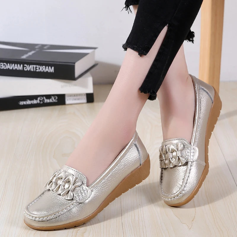Genuine Leather Women's Loafers - Soft Non-Slip Boat Shoes with Sturdy Sole | Comfortable Flats in Extended Sizes | Perfect for Office, Travel & Casual Wear