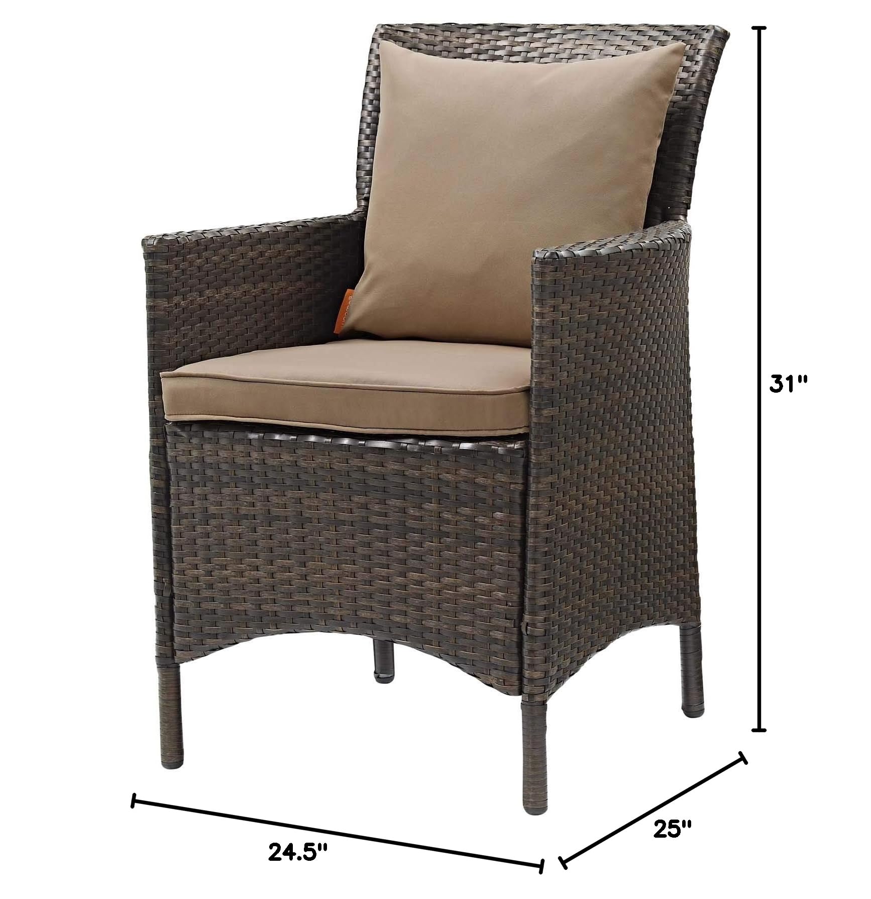 Modern Contemporary Outdoor Patio Dining Chair - Rattan Wicker Armchair for Balcony, Garden & Side Seating - Brown - Perfect for Backyard Relaxation, Poolside Lounging & Alfresco Dining