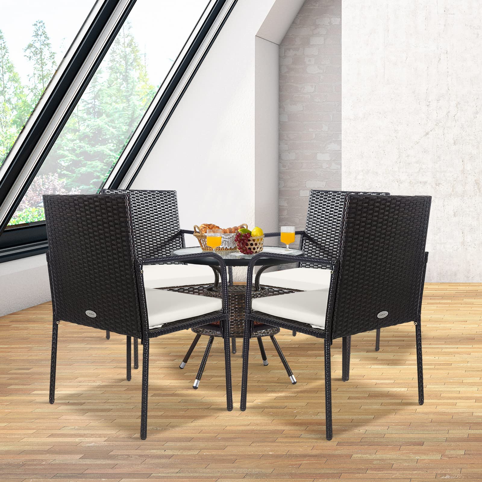 RELAX4LIFE 4-Piece Outdoor Dining Chair Set - All-Weather PE Wicker Patio Chairs with Comfortable Cushions, Durable Rattan Armchairs for Backyard, Poolside, Garden & Lawn - Perfect for Outdoor Entertaining & Relaxation