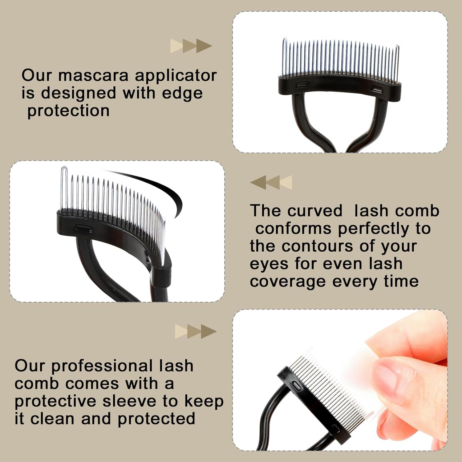 Docolor Eyelash Comb & Separator Tool - Black Arc-Designed Mascara Applicator Brush with Cover | Perfect for Lash Extension, False Eyelash Application & Makeup Routine