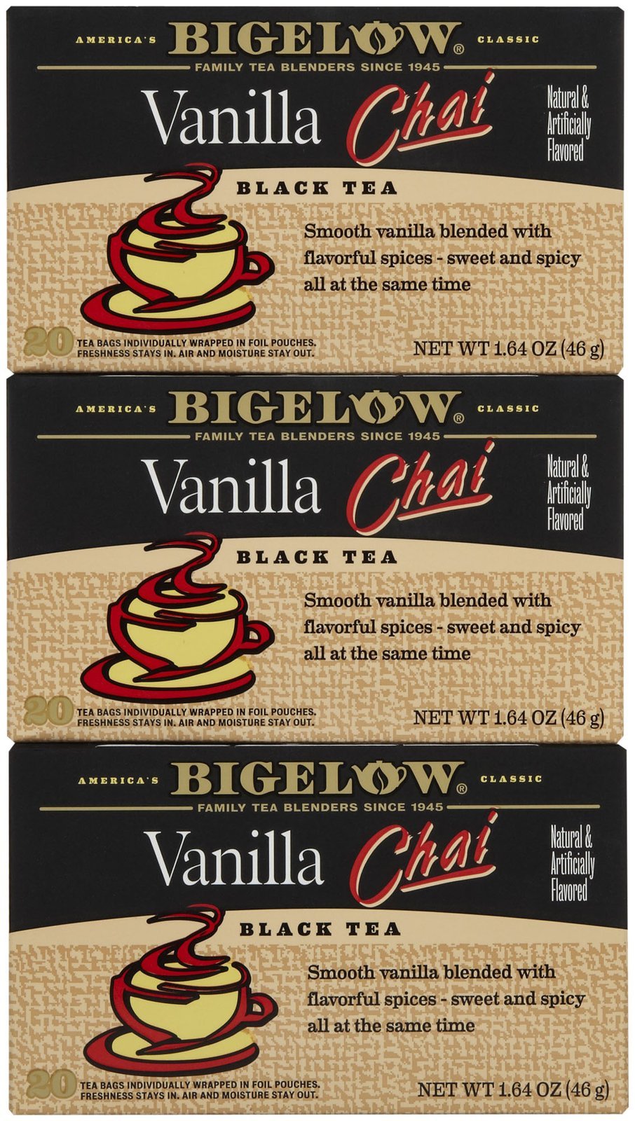 Bigelow Vanilla Chai Tea Bags - 20 Count (3 Pack) | Premium Black Tea with Spices & Vanilla | Perfect for Relaxation, Afternoon Tea & Gifts