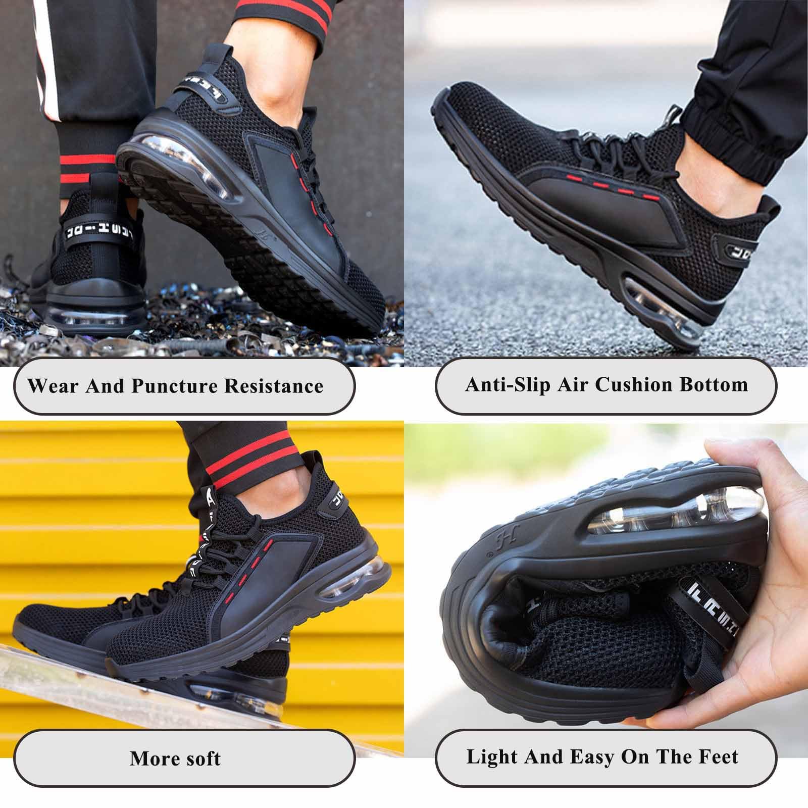 Hugetsky Ultra-Light Breathable Steel Toe Non-Slip Work Shoes for Men - Safety Work Boots for Construction, Warehouse & Outdoor Jobs (Black, Size 41)