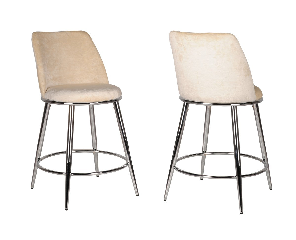 Modern Beige Counter Stools Set of 2 - Adjustable Height Bar Stools for Kitchen Island, Breakfast Nook & Home Bar - Comfortable PU Leather Seat with Sturdy Metal Base