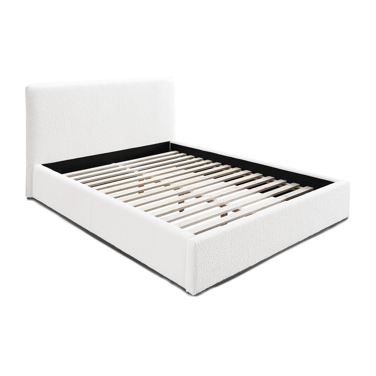 Luxury Dane Boucle Queen Size Bed Frame - White Upholstered Platform Bed with Solid Wood Legs | Perfect for Modern Bedroom, Guest Room & Master Suite Decor