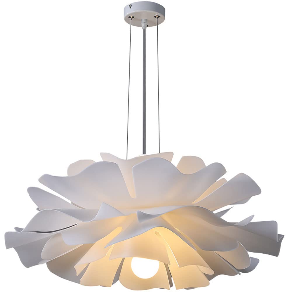 15.8 Inch Modern Floral Chandelier - 1-Light Acrylic Pendant Lighting Fixture with White Flower Shades for Kitchen Island, Dining Room, Bar, Cafe & Restaurant Decor